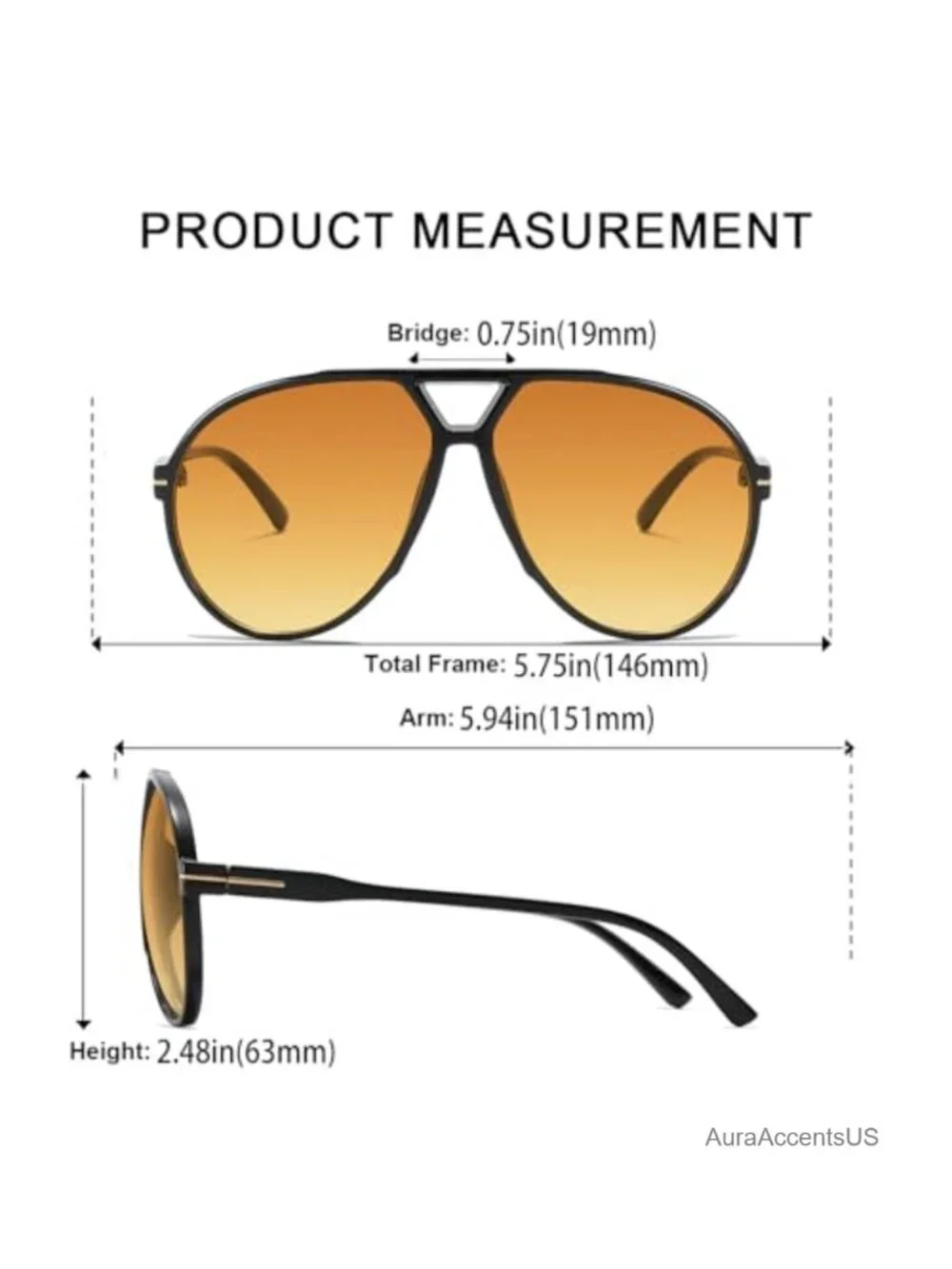 Oversized Square Aviator Sunglasses UV400 Tangle-Free Unisex Retro